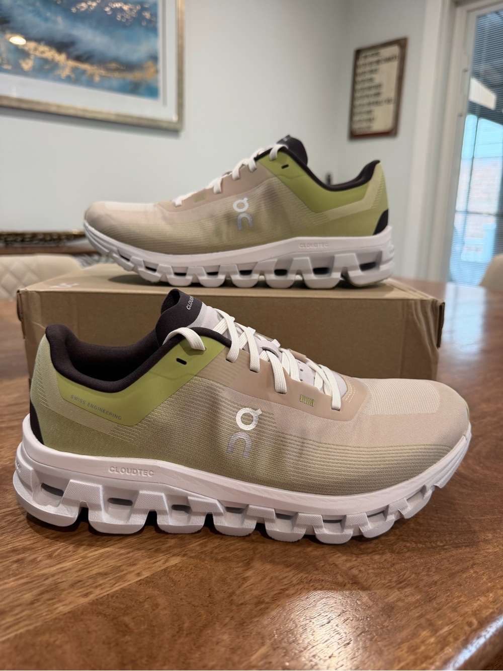 On Running Cloud flow 4 Sneakers in Cream and Light Green Size 9.5W/8M BNIB - Picture 2 of 5